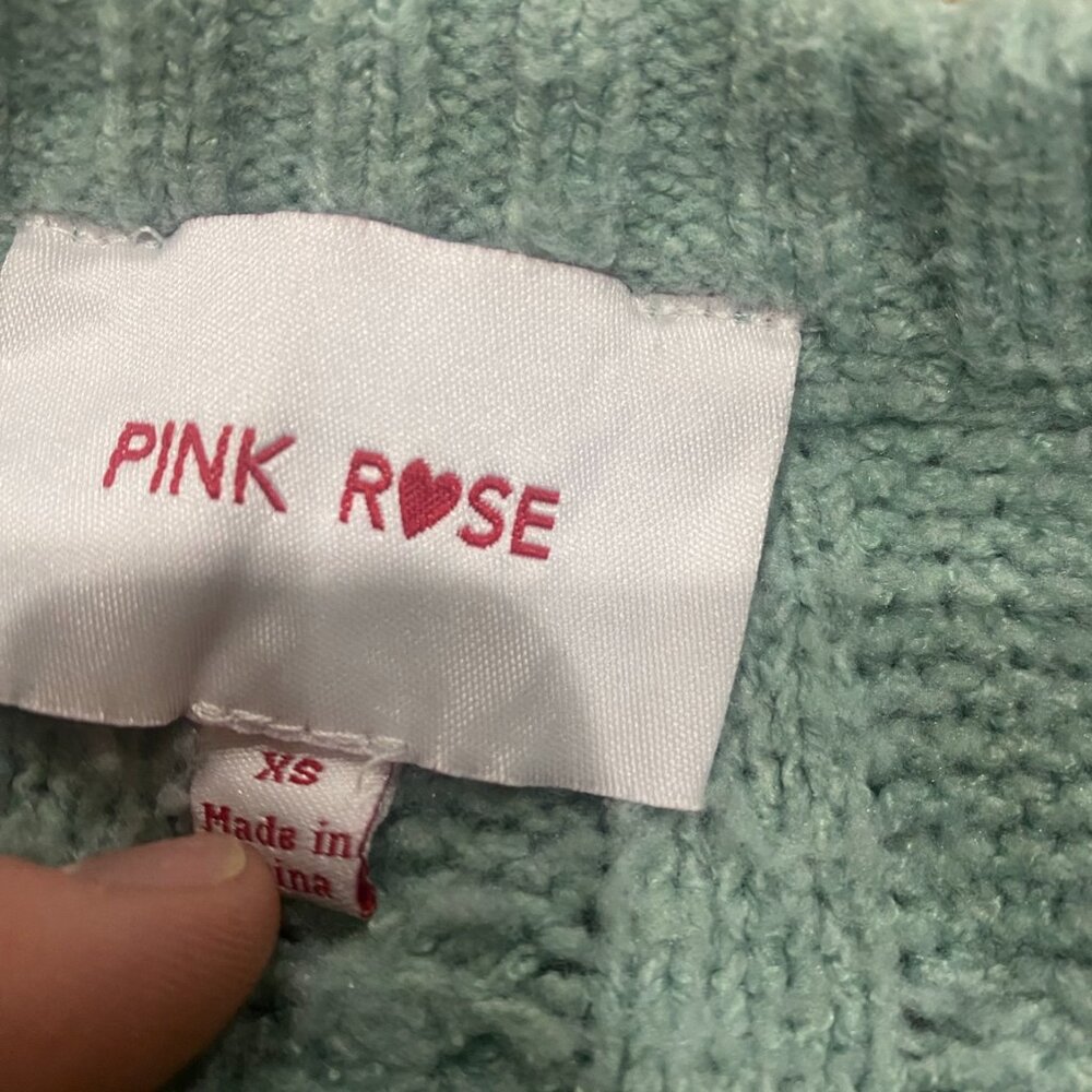 Pink Rose Sage Cable Knit Sweater XS Chunky Crewneck Cozy Pullover - Picture 4 of 5